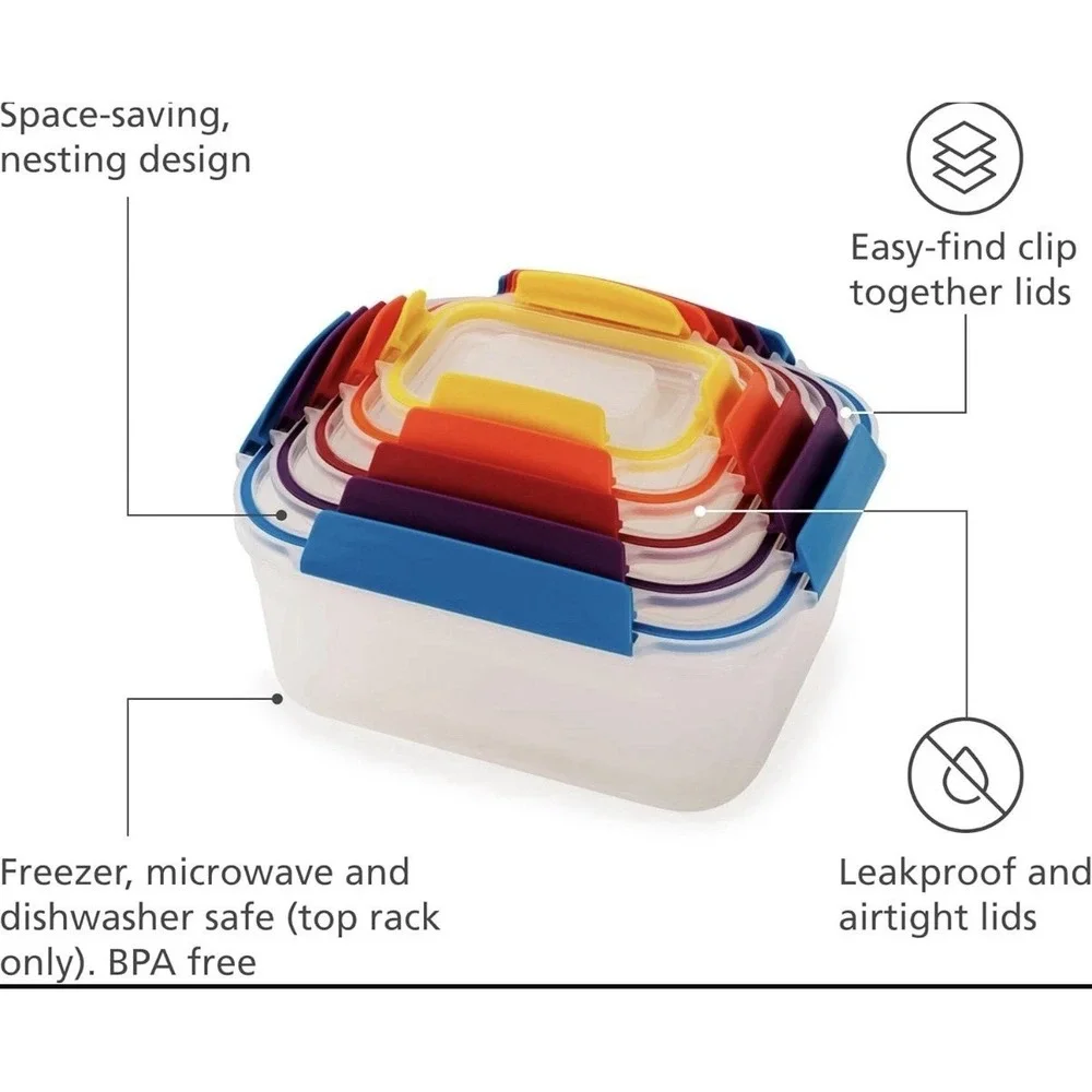 Joseph Joseph Nest Lock 10 Piece Food Storage Set Airtight Leakproof Multi Color